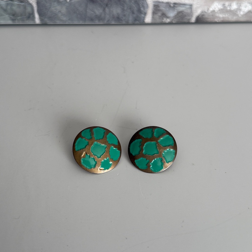 Turquoise and Gold Round Earrings